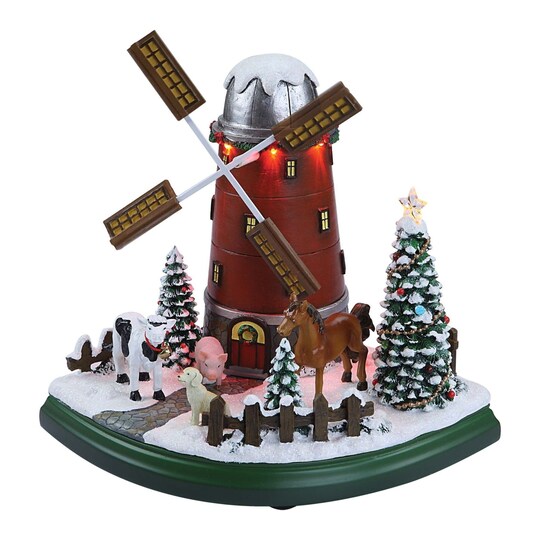 Icy Giftware; Icy Giftware LED Lighted Musical Windmill Farm Christmas Decoration - 9.25"; Category:Christmas Tabletop Decor; Image:1